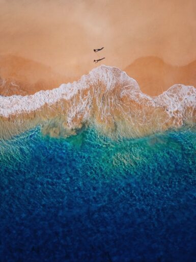 Aerial view of a beach with people.